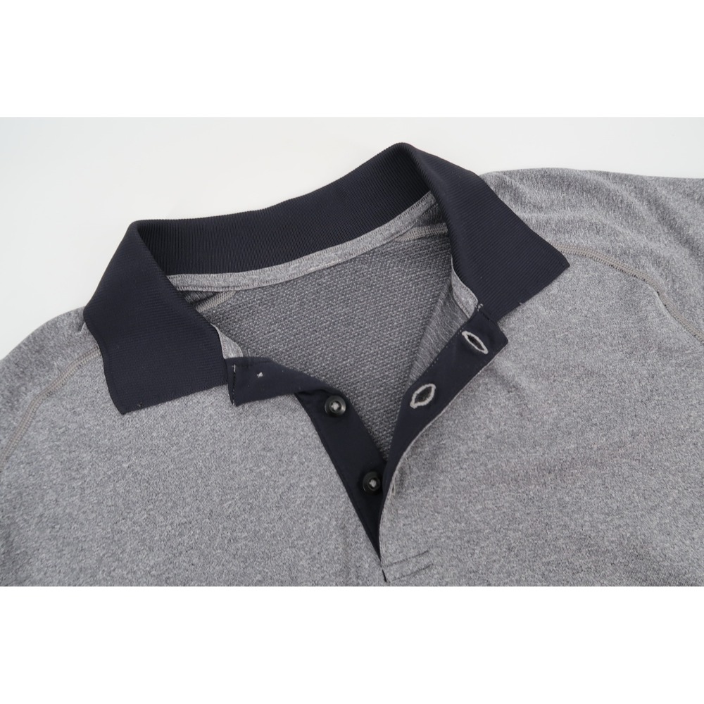 Lululemon Metal Vent Tech Polo Mens Medium Gray Black Short Sleeve Performance